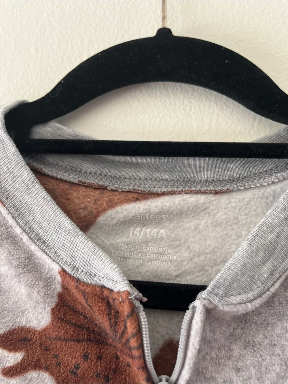 Carter's Gray Footed One-Piece with Brown Dinosaur Print